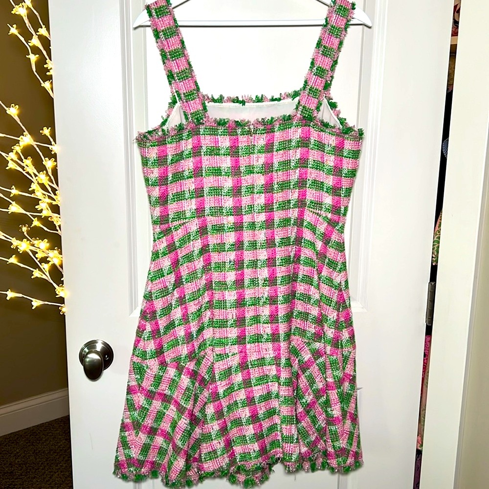Kate Spade Pink and Green Plaid Tweed Dress/ 10 - Picture 4 of 14